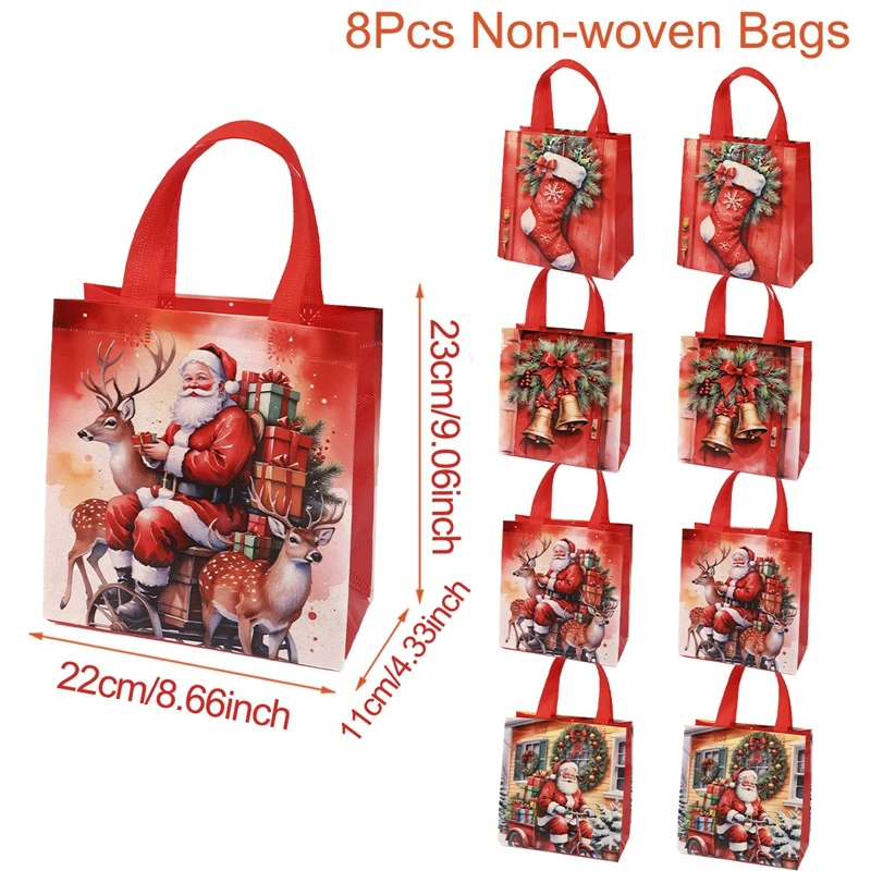 4/8pcs Christmas Gift Bag Santa Non-Woven Bag Christmas Decorations For Home 2025 Xmas Navidad Noel Gifts New Year Packaging Bag