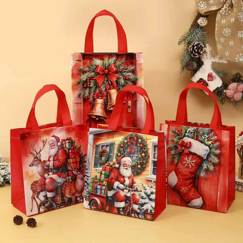4/8pcs Christmas Gift Bag Santa Non-Woven Bag Christmas Decorations For Home 2025 Xmas Navidad Noel Gifts New Year Packaging Bag