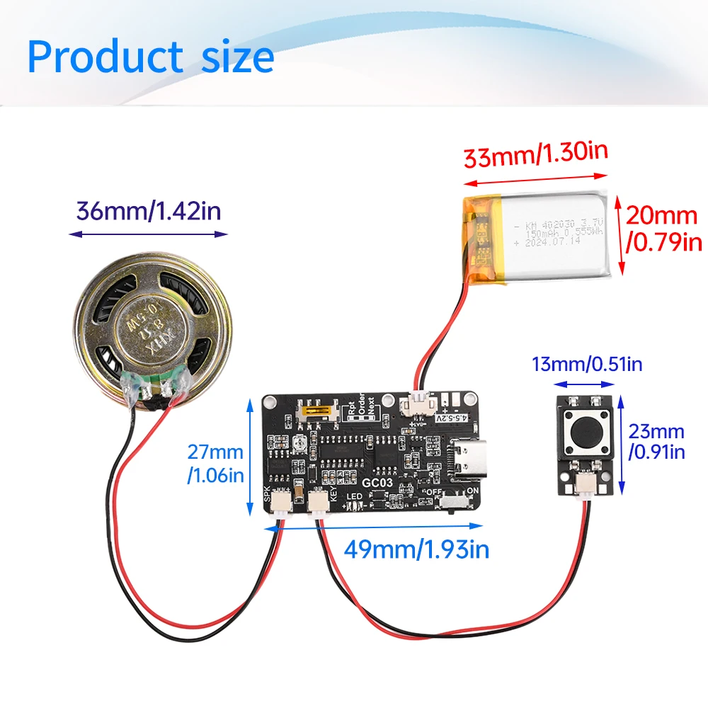 GC03 Recording Greeting Card Mechanism MP3 Download Voice Module TYPE-C Interface Creative Gift Box Christmas Birthday Card