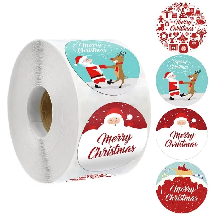 100-500PCS Merry Christmas Stickers Small Stickers for Rolling Sticker Pack Roll Packing Labels