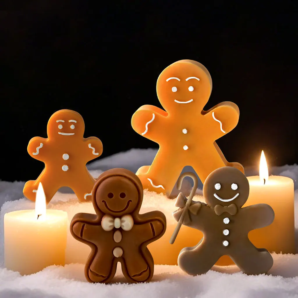 DIY Cartoon Gingerbread Man Silicone Candle Mold Christmas Cookie Chocolate Baking Tool Handmade Soap Candle Making Supplies