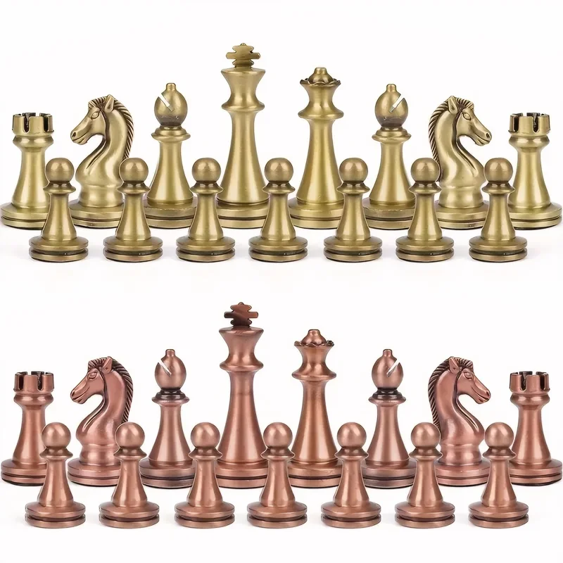 High end chess set 30cm/11.8inch antique bronze foldable solid wood box alloy weighted chess pieces Christmas holiday gift