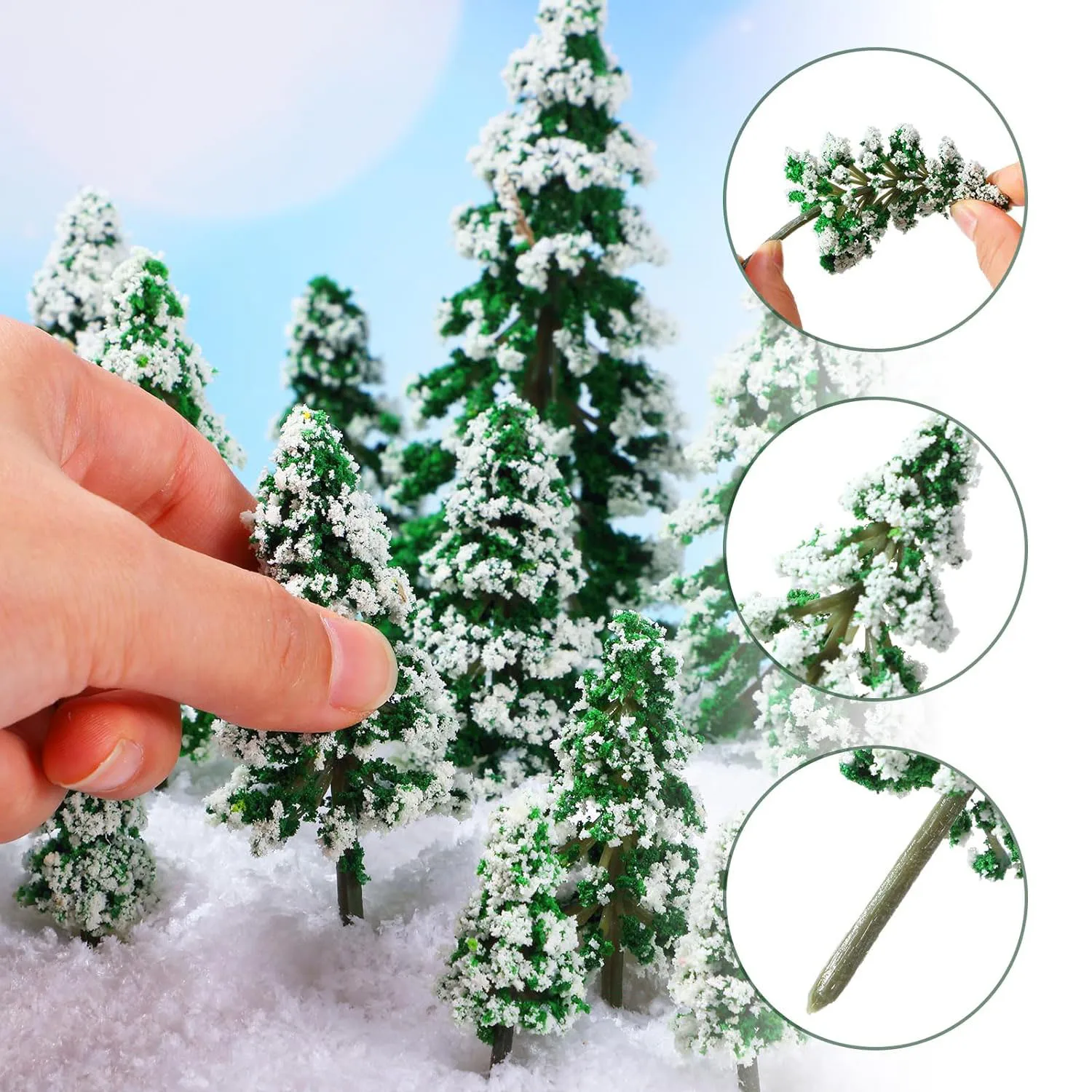 19 Pieces Mini Snow Pine Model Trees 6 Size Mini Sisal Snow Frost Trees Scenery Trees for Christmas Decoration Winter Ornaments