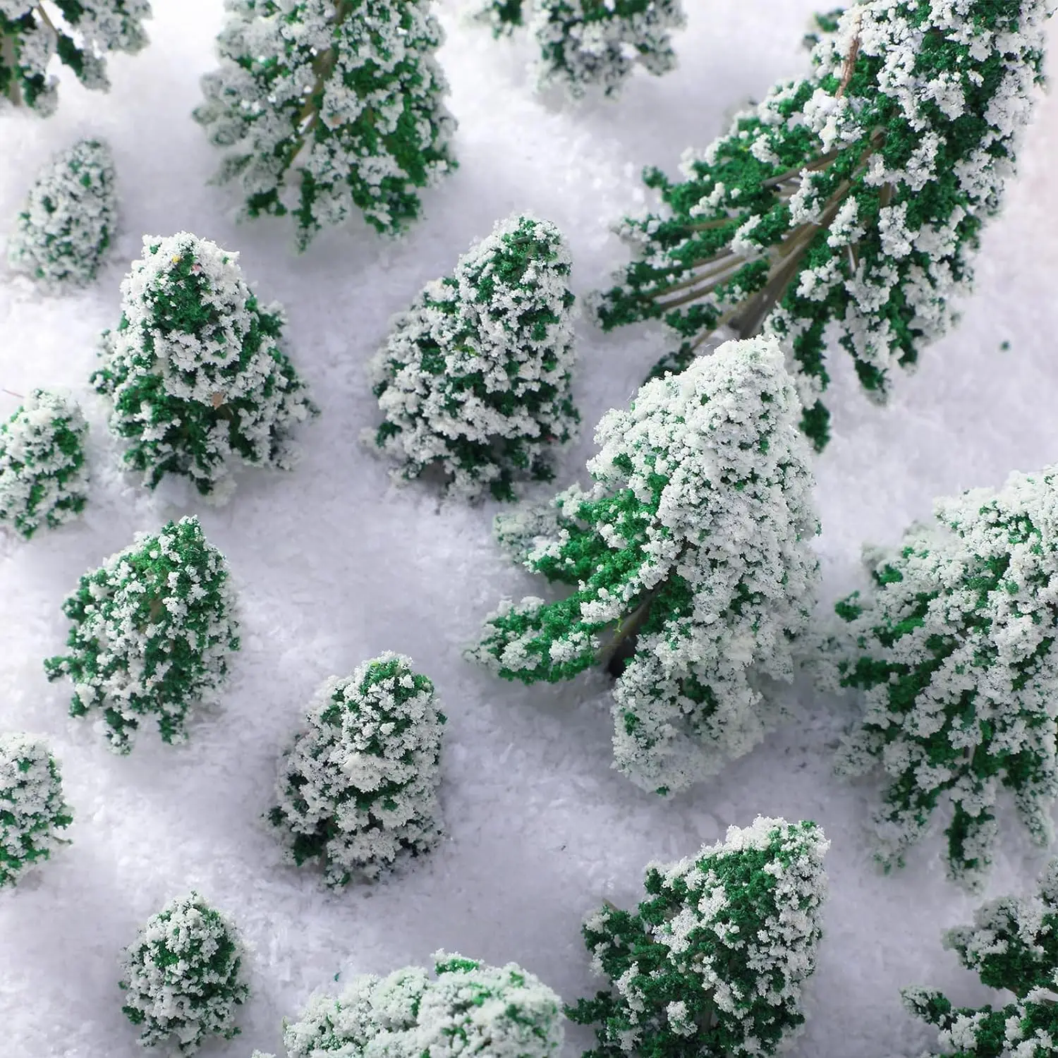 19 Pieces Mini Snow Pine Model Trees 6 Size Mini Sisal Snow Frost Trees Scenery Trees for Christmas Decoration Winter Ornaments