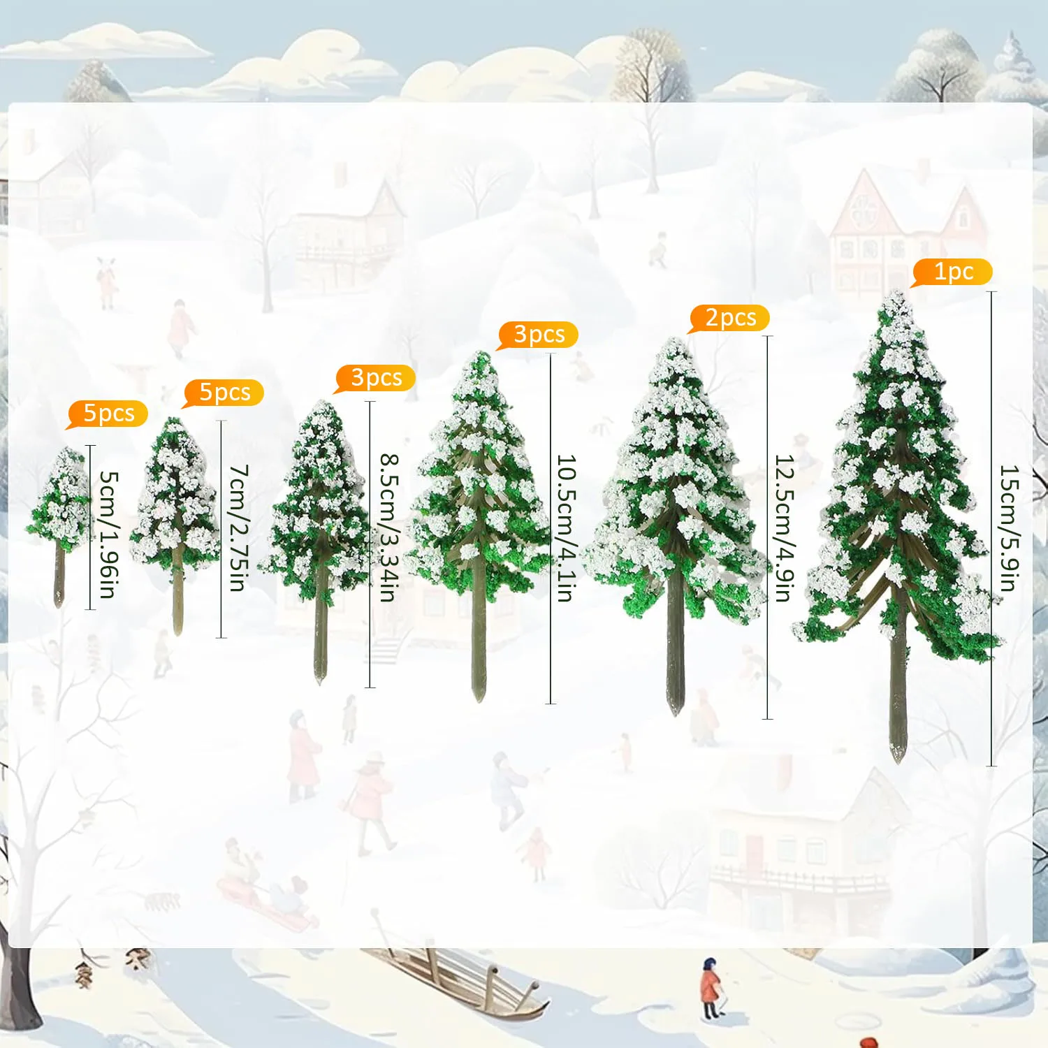 19 Pieces Mini Snow Pine Model Trees 6 Size Mini Sisal Snow Frost Trees Scenery Trees for Christmas Decoration Winter Ornaments