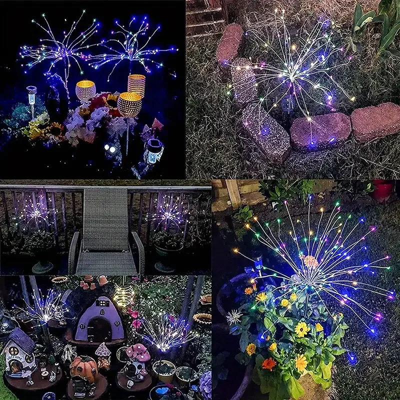 1 Packs Solar Fairy Lights,Waterproof Outdoor Firework Lights,LEDs Garden Flower Light For Garden Christmas Party DIY Decoration