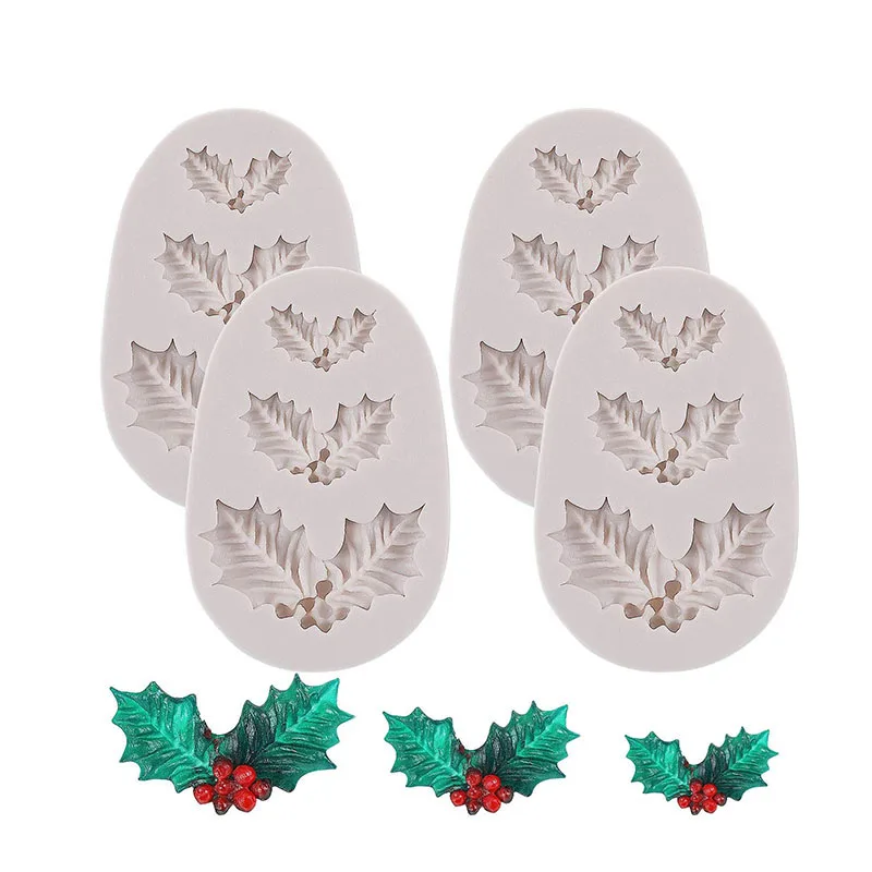 Holly Leaves Fondant Mold For Christmas Bells Silicone Mould Cake Decoration Cupcake Topper Candy Gum Paste Kitchen Baking Tools