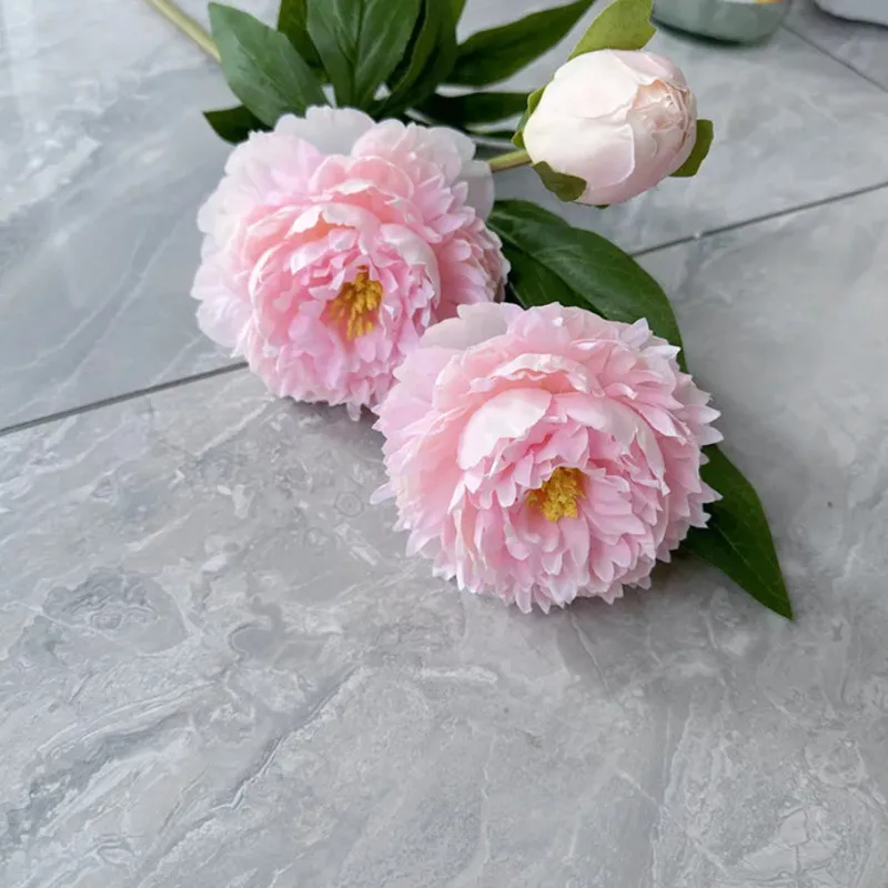 Beautiful Artificial 3 Heads Peony Flowers Long Branch For Home Wedding Table Christmas Decoration 75cm Fake Flower Room Decor