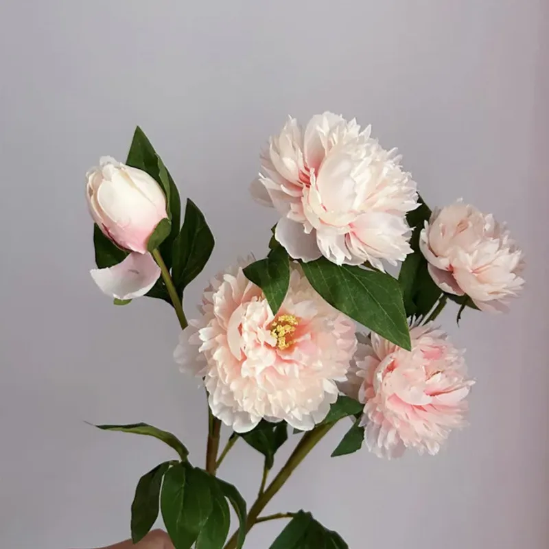 Beautiful Artificial 3 Heads Peony Flowers Long Branch For Home Wedding Table Christmas Decoration 75cm Fake Flower Room Decor