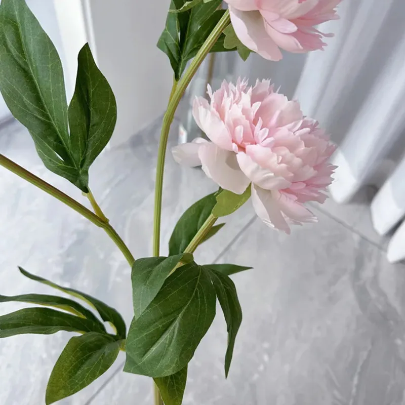 Beautiful Artificial 3 Heads Peony Flowers Long Branch For Home Wedding Table Christmas Decoration 75cm Fake Flower Room Decor