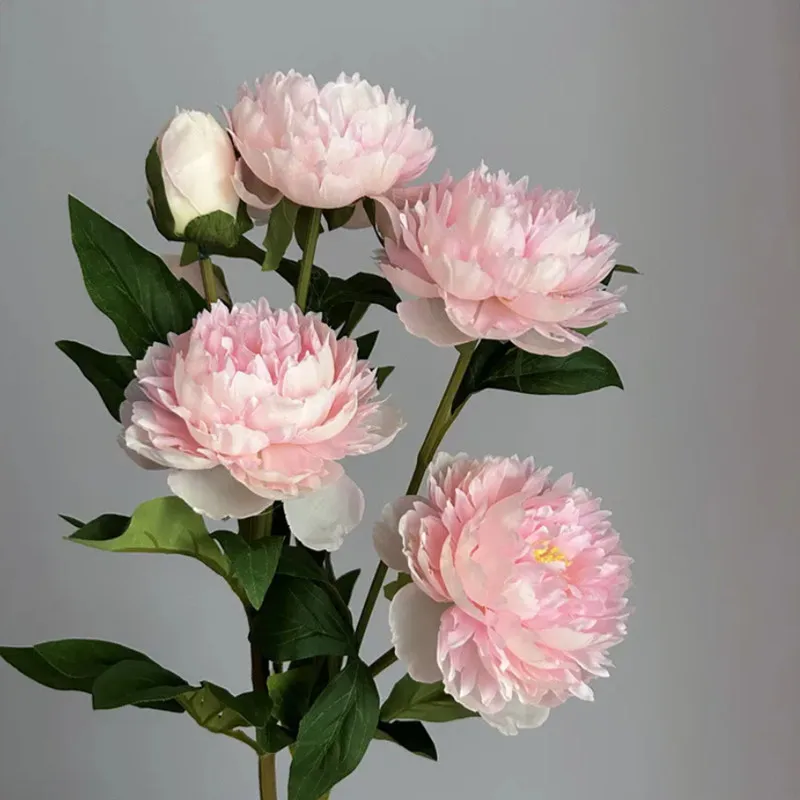 Beautiful Artificial 3 Heads Peony Flowers Long Branch For Home Wedding Table Christmas Decoration 75cm Fake Flower Room Decor