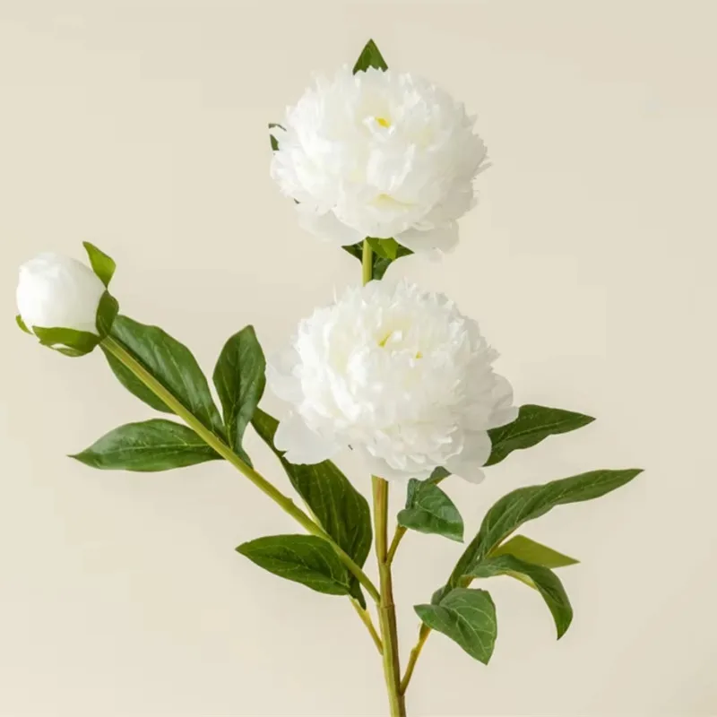 Beautiful Artificial 3 Heads Peony Flowers Long Branch For Home Wedding Table Christmas Decoration 75cm Fake Flower Room Decor