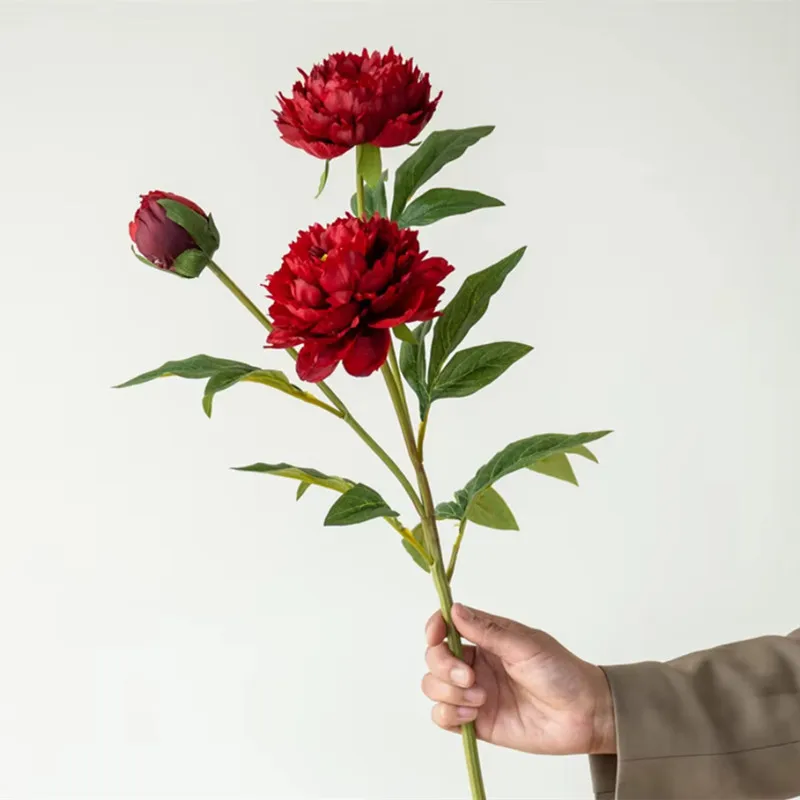 Beautiful Artificial 3 Heads Peony Flowers Long Branch For Home Wedding Table Christmas Decoration 75cm Fake Flower Room Decor