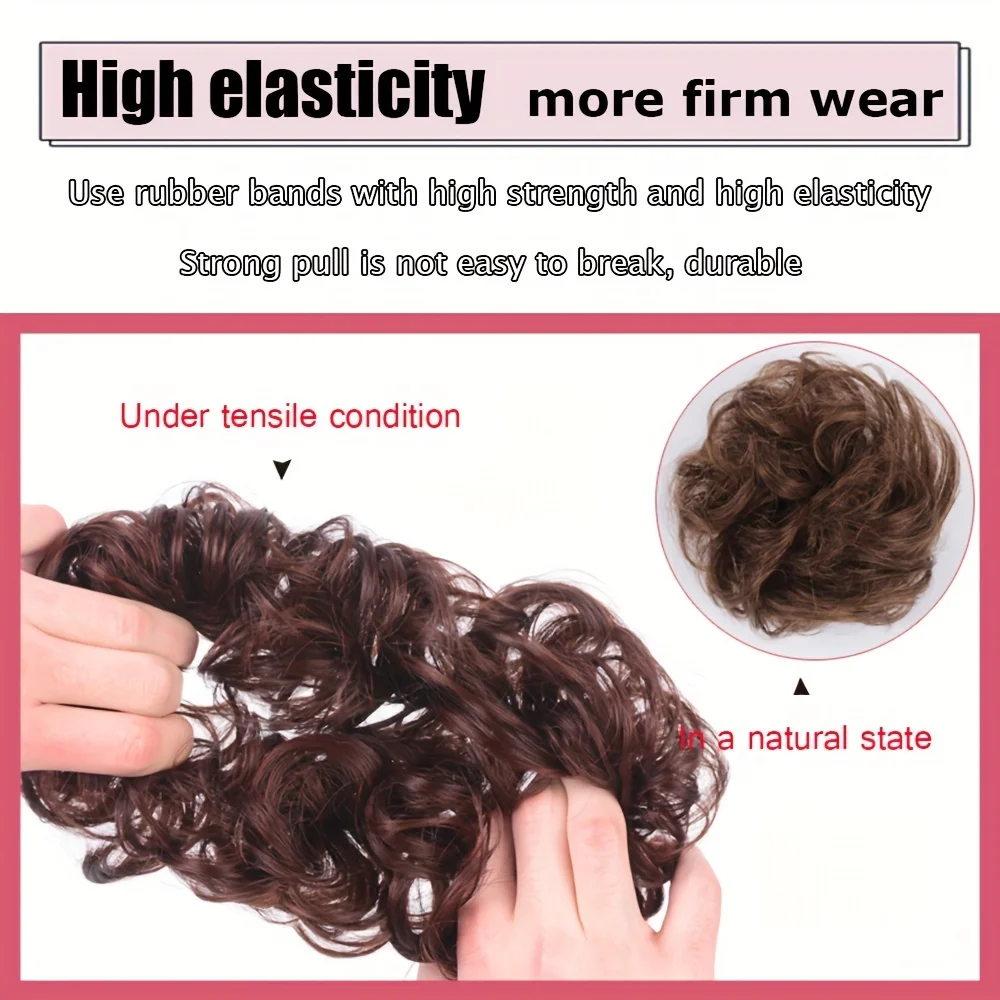 Synthetic Chignon Elastic Rubber Band Fake Hair Bun Clip in on Hair Tail Extension Updo Hair Piece Ponytail For Women Christmas