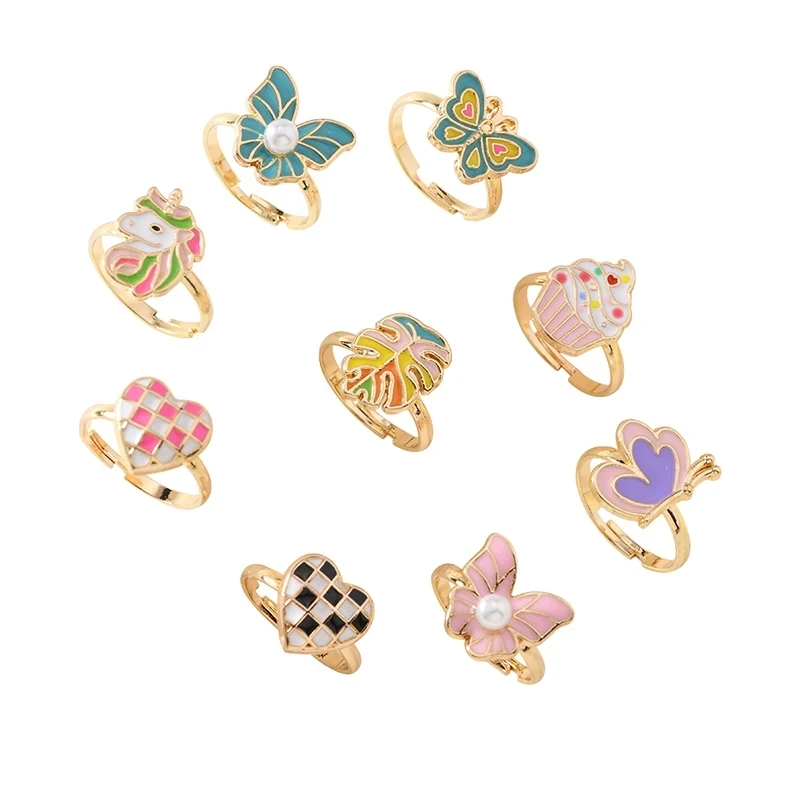 9Pcs Adjustable Rings for Girls Women Flower Butterfly Heart Alloy Ring Fashion Beauty Jewelry Christmas New Year Gift for Girl