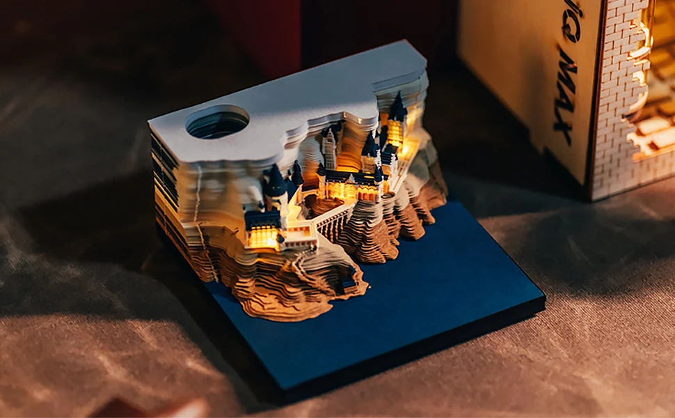 Time Piece Calendar 2027 Desk Calendar With Light 3D Magic Owl Calendar Paper Carving Art Memo Pad Notepad Gift for Christmas