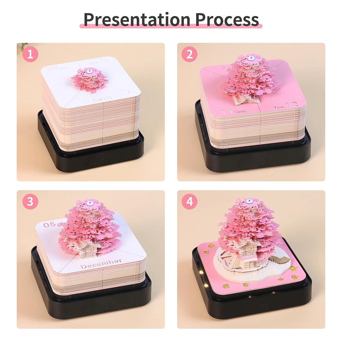 Time Piece Calendar 2027 Desk Calendar With Light 3D Magic Owl Calendar Paper Carving Art Memo Pad Notepad Gift for Christmas
