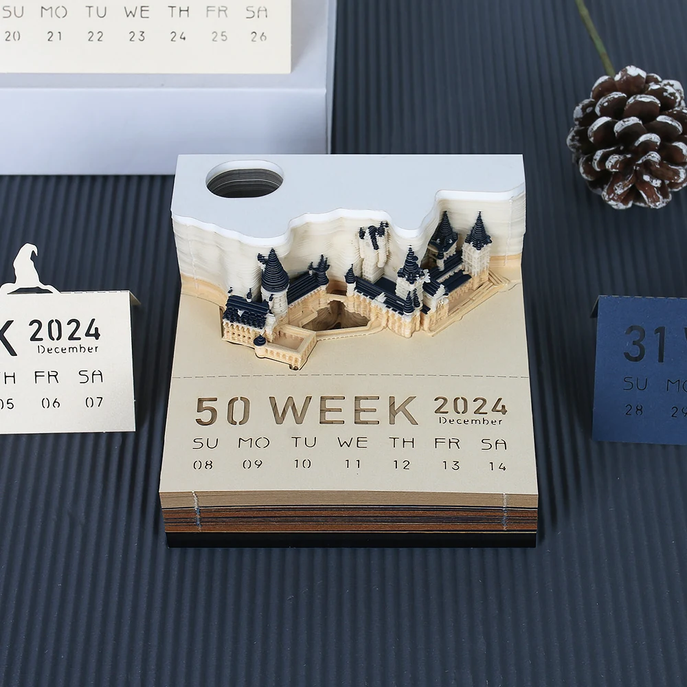 Time Piece Calendar 2027 Desk Calendar With Light 3D Magic Owl Calendar Paper Carving Art Memo Pad Notepad Gift for Christmas