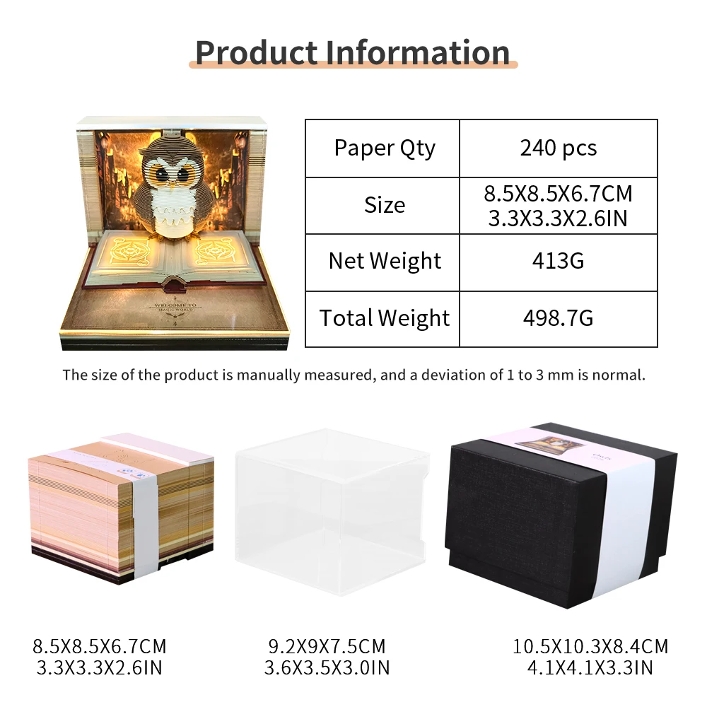 Time Piece Calendar 2027 Desk Calendar With Light 3D Magic Owl Calendar Paper Carving Art Memo Pad Notepad Gift for Christmas