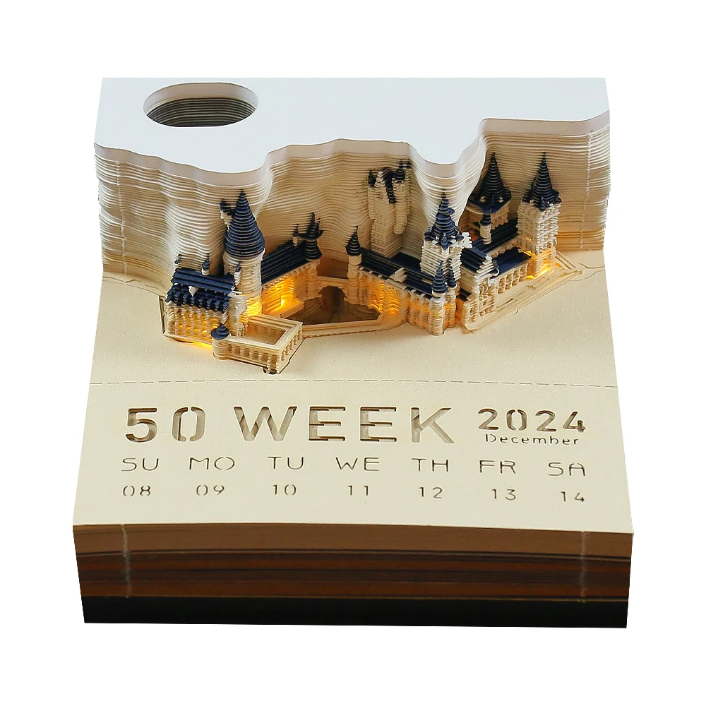 Time Piece Calendar 2027 Desk Calendar With Light 3D Magic Owl Calendar Paper Carving Art Memo Pad Notepad Gift for Christmas