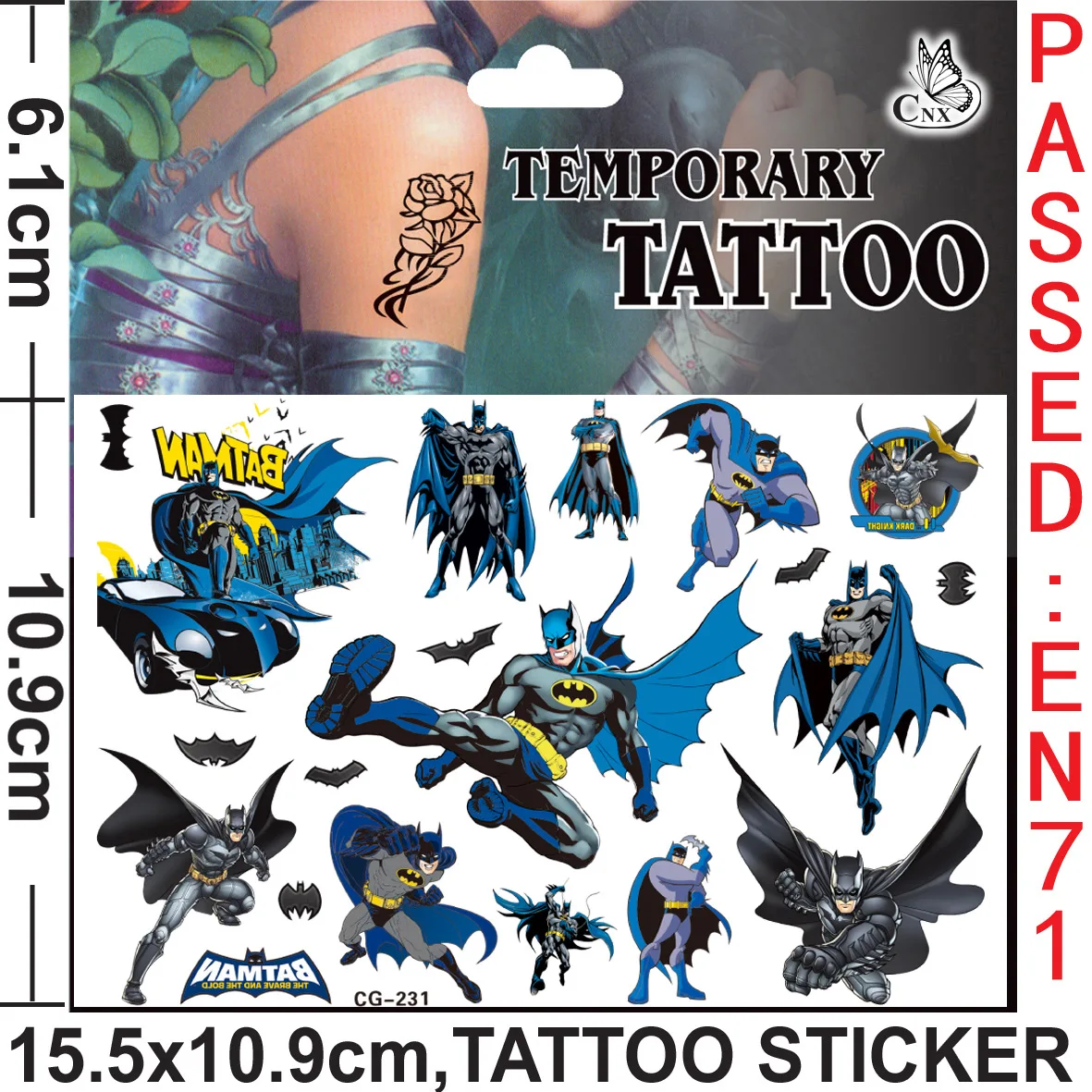 Batman Tattoo Stickers Waterproof Cute Sticker Anime Birthday Party Supplies Decoration for Kids Reward Toy Christmas Gift