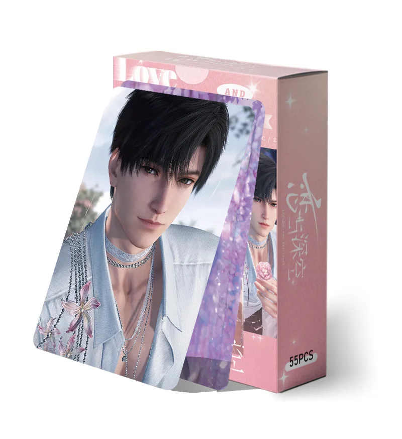 55Pcs/Set Game Love And Deepspace Laser Lomo Card Sylus Zayne Rafayel Xavier Caleb Game Characters Photo Cards Christmas Gift