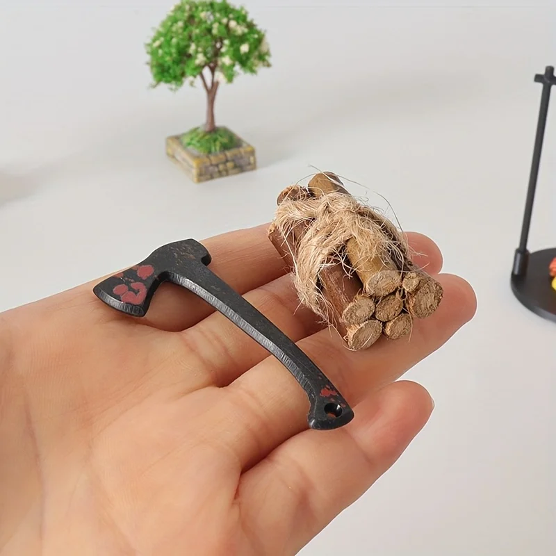 Mini Campfire and Teapot Miniature Statue Ornament Home Kitchen DIY Craft Accessories Desktop Photo Props Decor Christmas Gifts