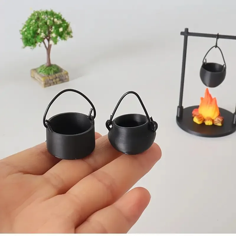 Mini Campfire and Teapot Miniature Statue Ornament Home Kitchen DIY Craft Accessories Desktop Photo Props Decor Christmas Gifts