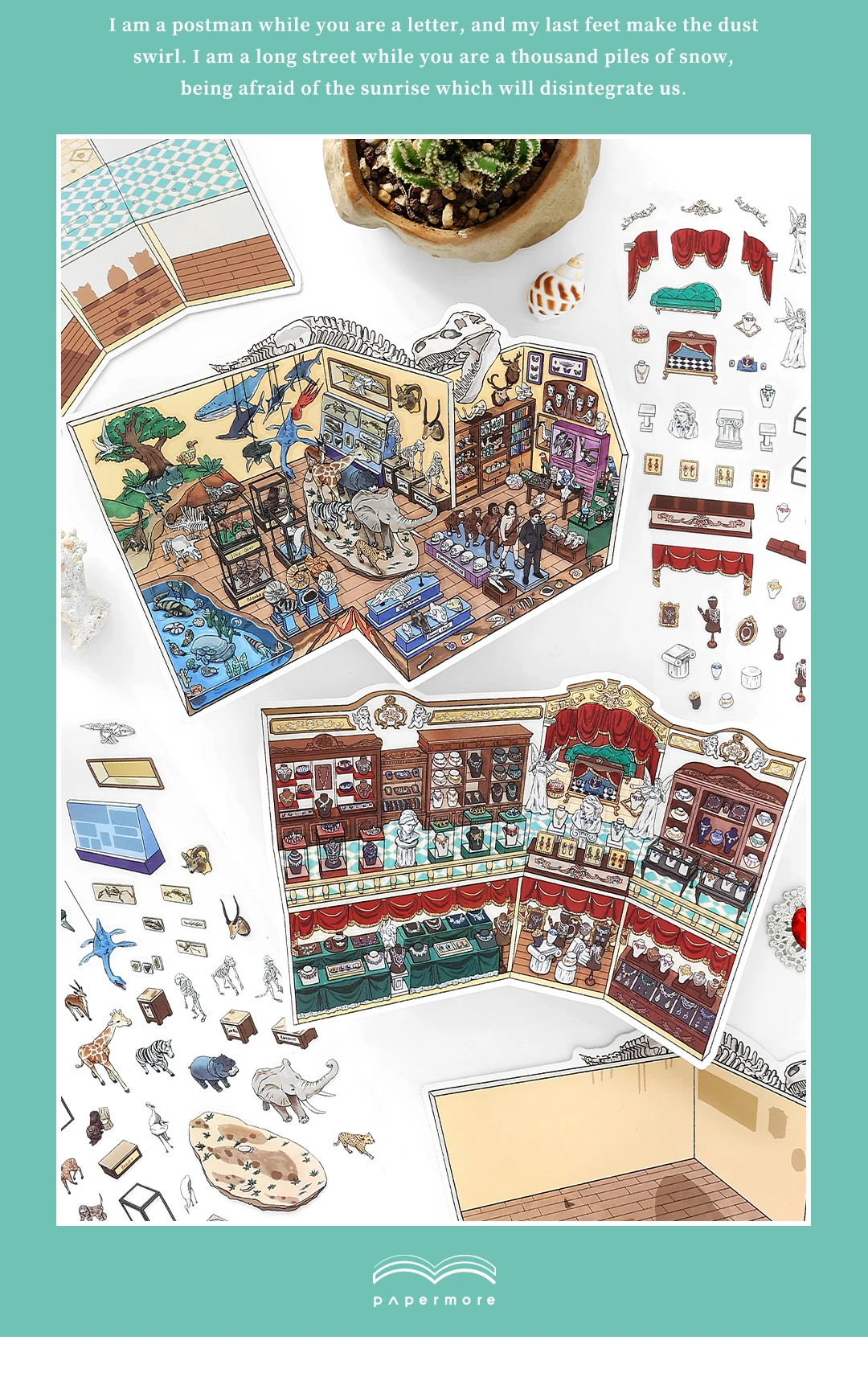 Kawaii Dinosaur Museum 3D Ancient Egypt Exhibition Landscape Sticker DIY Pocket Cabin Scene Christmas gifts 