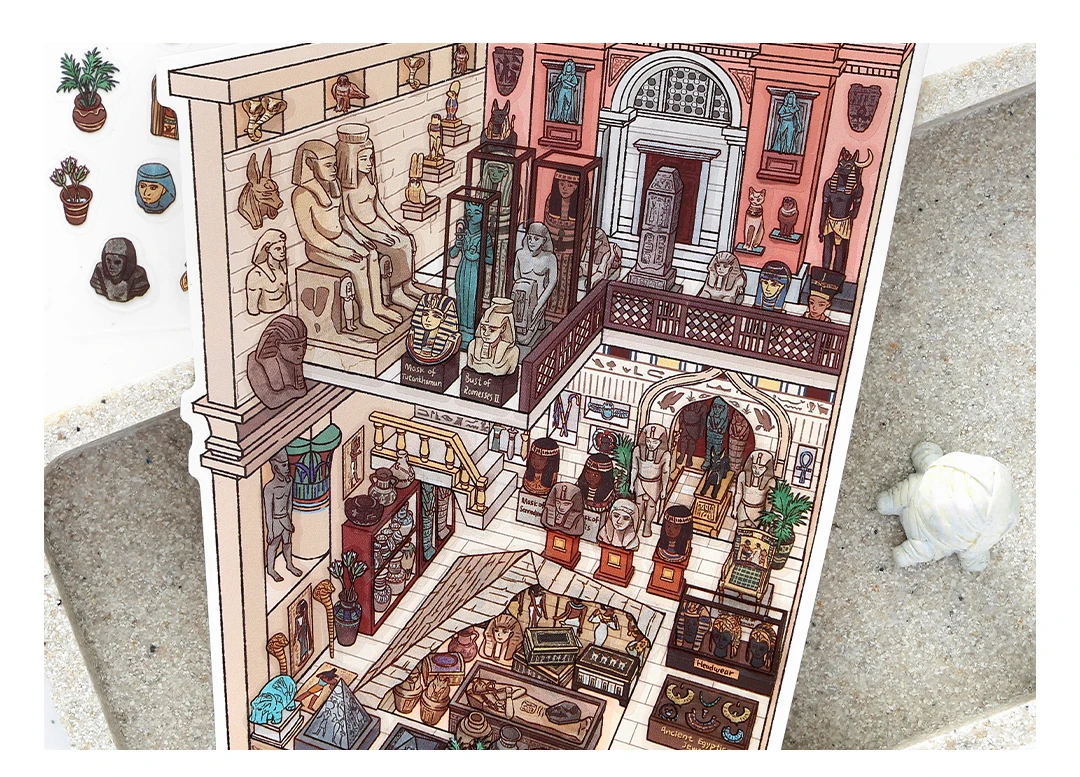 Kawaii Dinosaur Museum 3D Ancient Egypt Exhibition Landscape Sticker DIY Pocket Cabin Scene Christmas gifts 