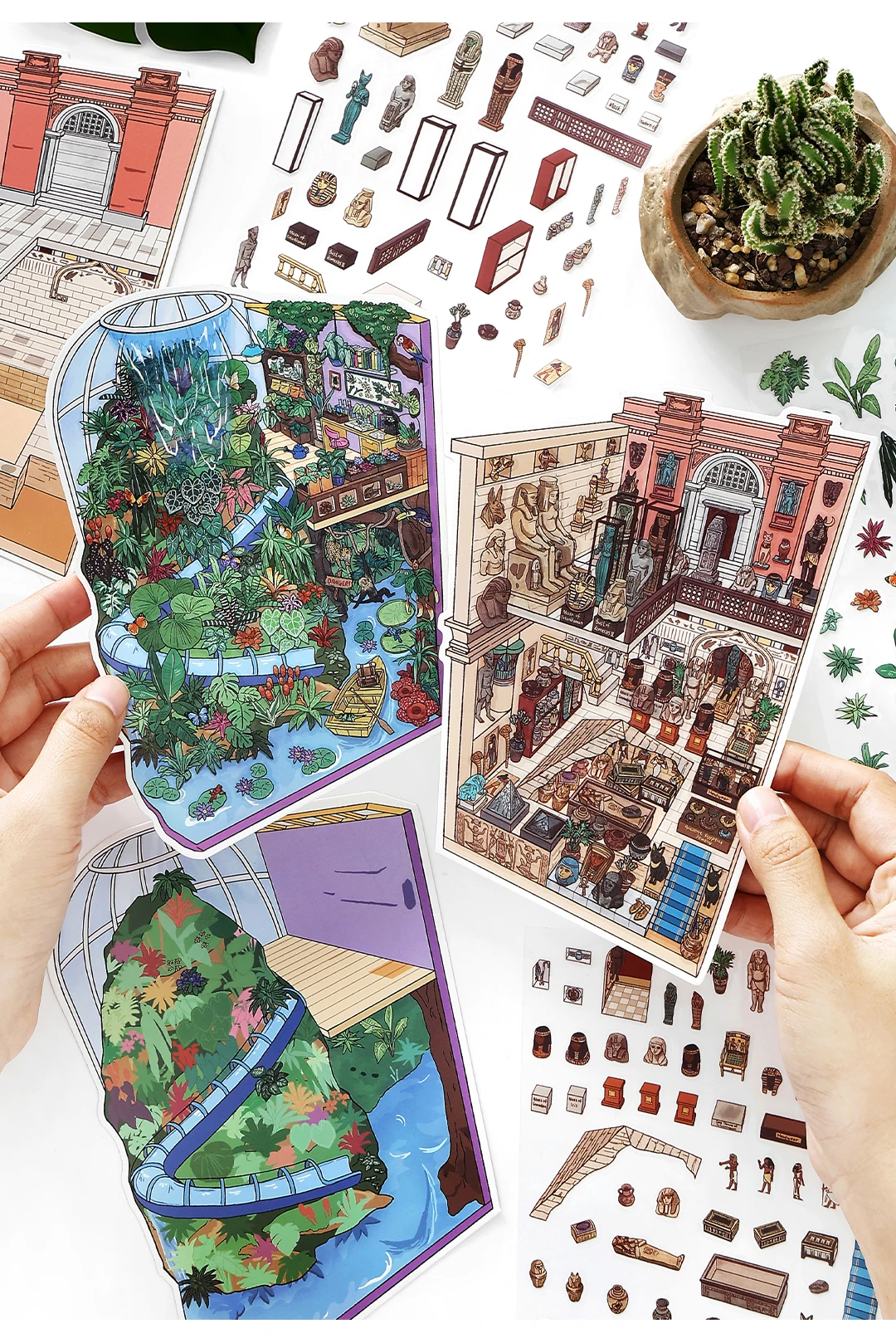 Kawaii Dinosaur Museum 3D Ancient Egypt Exhibition Landscape Sticker DIY Pocket Cabin Scene Christmas gifts 