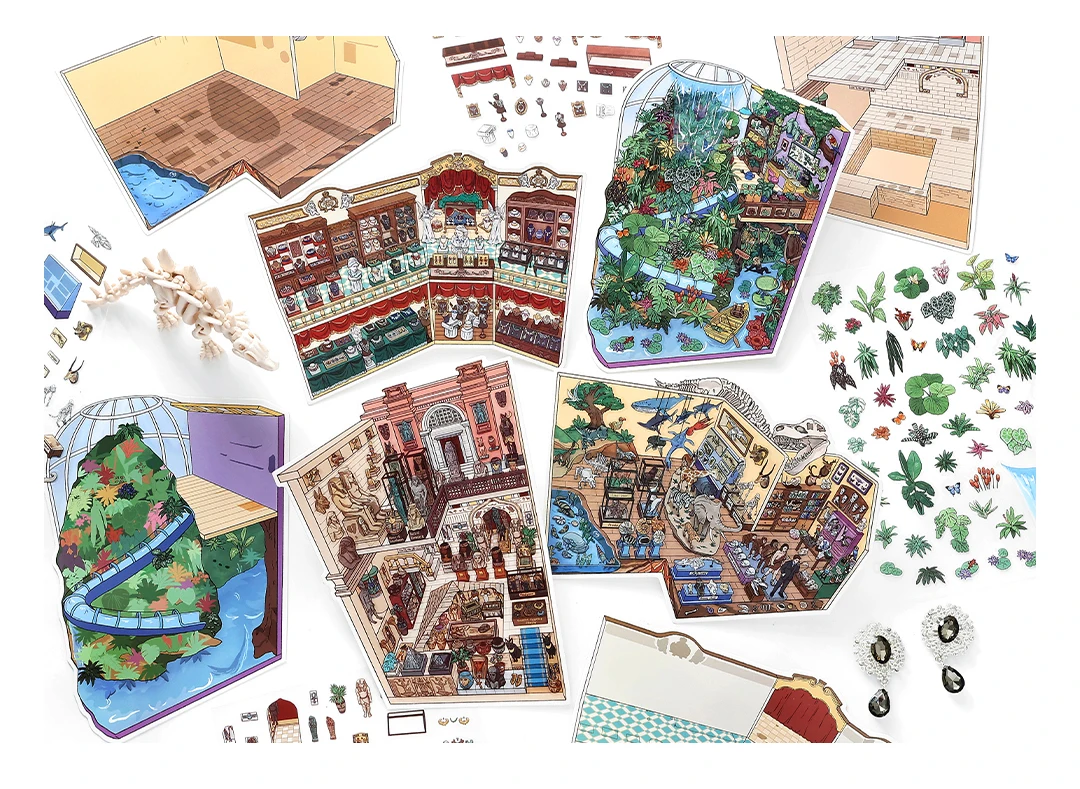 Kawaii Dinosaur Museum 3D Ancient Egypt Exhibition Landscape Sticker DIY Pocket Cabin Scene Christmas gifts 