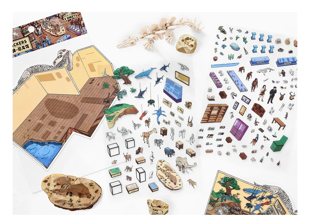 Kawaii Dinosaur Museum 3D Ancient Egypt Exhibition Landscape Sticker DIY Pocket Cabin Scene Christmas gifts 