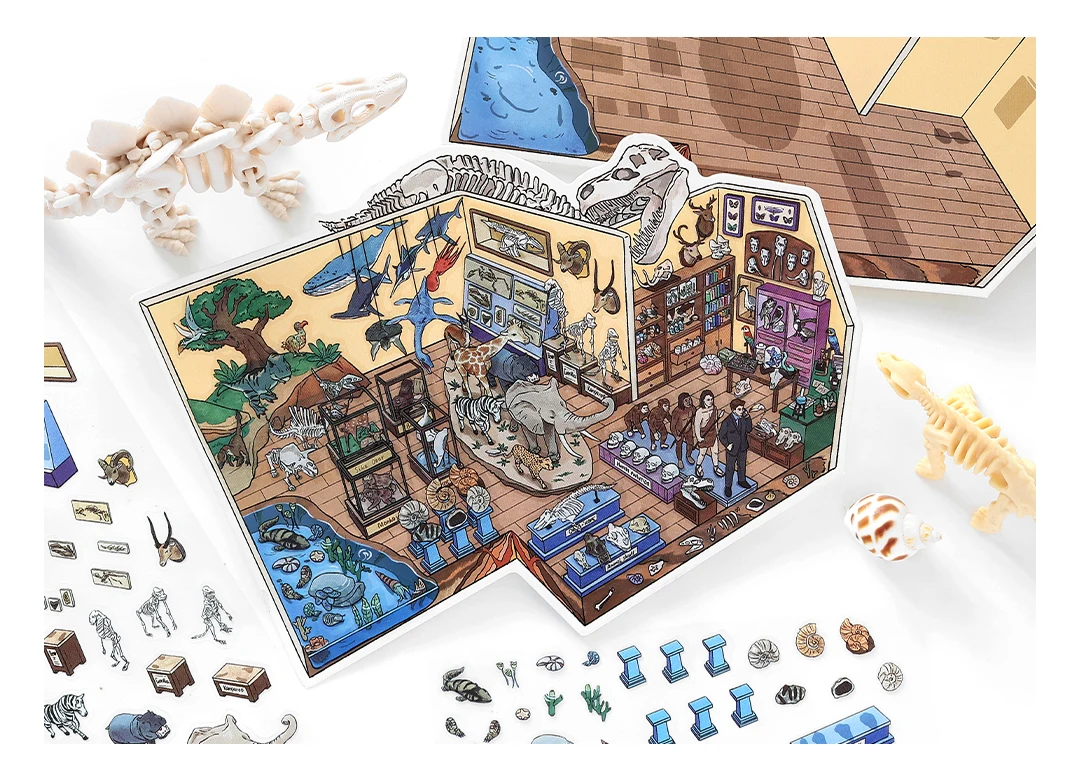 Kawaii Dinosaur Museum 3D Ancient Egypt Exhibition Landscape Sticker DIY Pocket Cabin Scene Christmas gifts 