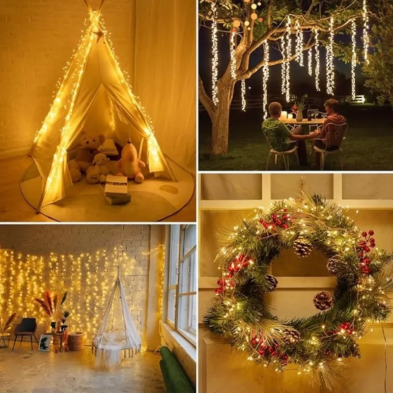 Remote Control USB Firecracker LED Lights with 50-200LED Silver Wire String Fairy Lamp for Bedroom Party Wedding Christmas Decor