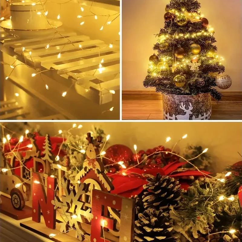 Remote Control USB Firecracker LED Lights with 50-200LED Silver Wire String Fairy Lamp for Bedroom Party Wedding Christmas Decor