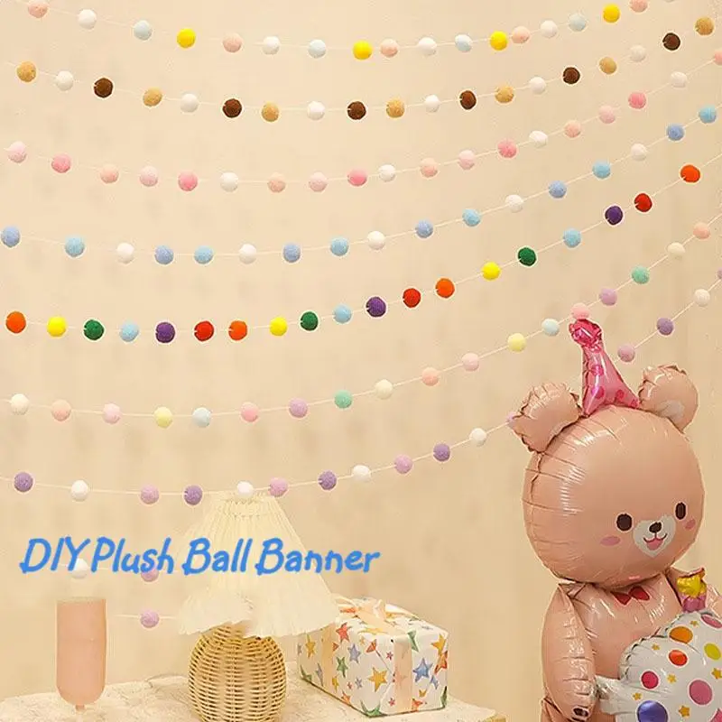 DIY 30pcsX2.5cm Plush Balls Banner Wall Hanging Decor Baby Shower Birthday Party Christmas Garland Party Photo Props Supply