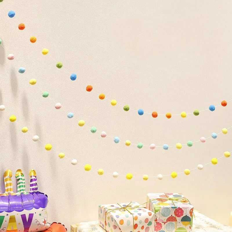 DIY 30pcsX2.5cm Plush Balls Banner Wall Hanging Decor Baby Shower Birthday Party Christmas Garland Party Photo Props Supply