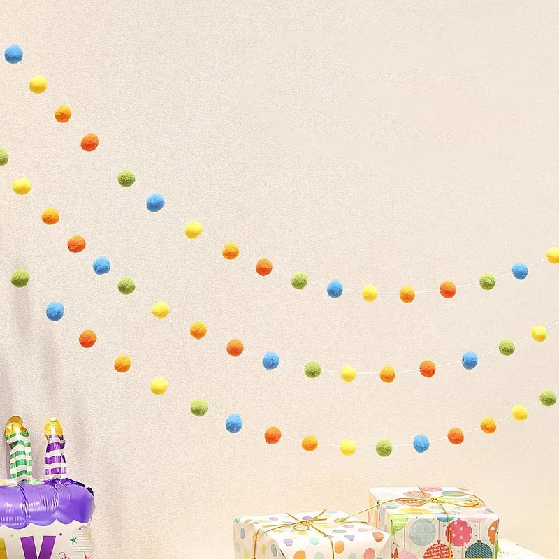 DIY 30pcsX2.5cm Plush Balls Banner Wall Hanging Decor Baby Shower Birthday Party Christmas Garland Party Photo Props Supply