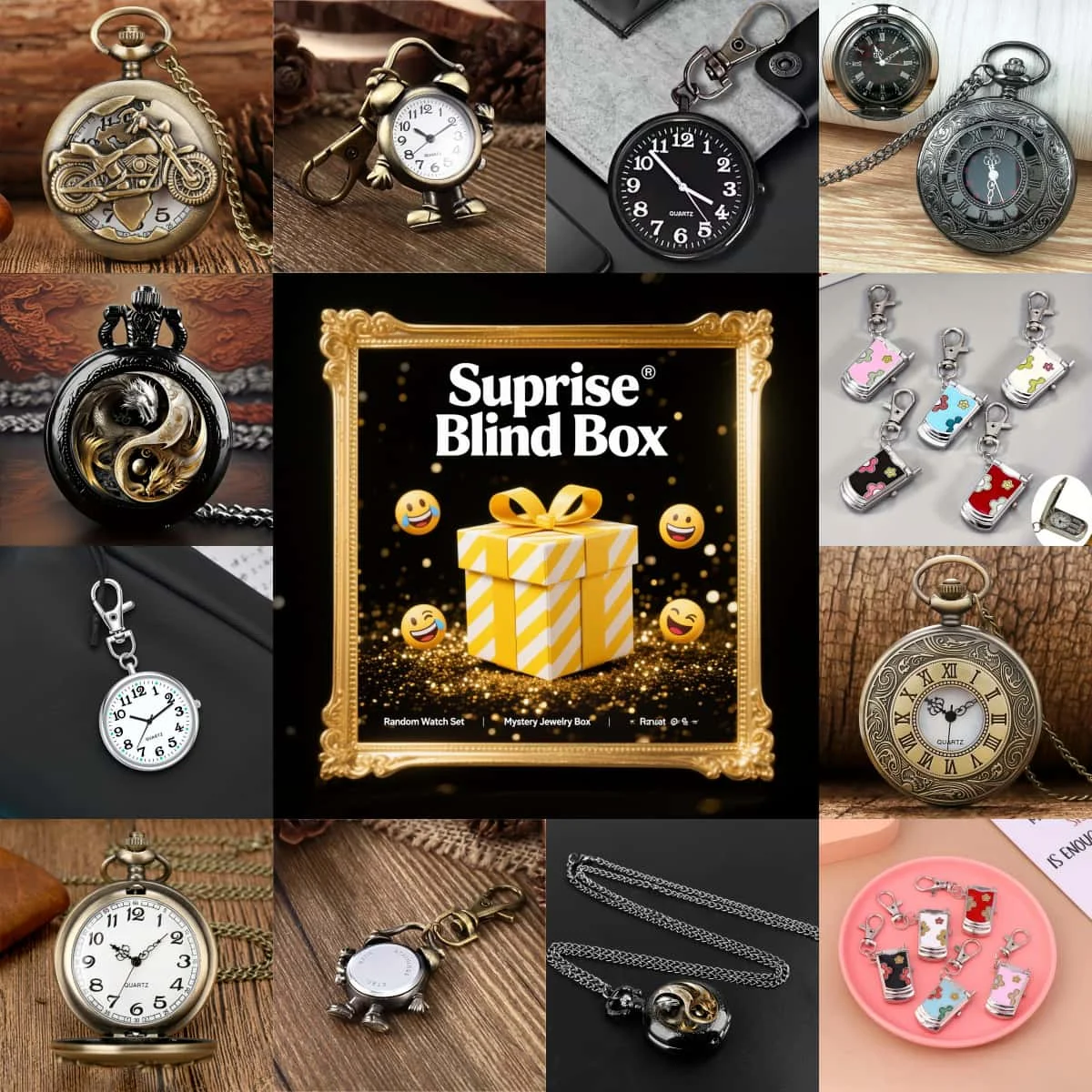 Collectible Watch Blind Box, Surprise Men's Wristwatches Mystery Box, Random Quartz Pocket Watch Box Gift for Christmas, Holiday