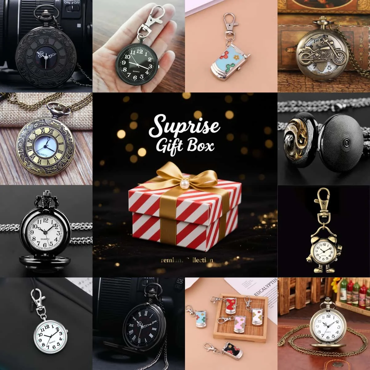 Collectible Watch Blind Box, Surprise Men's Wristwatches Mystery Box, Random Quartz Pocket Watch Box Gift for Christmas, Holiday