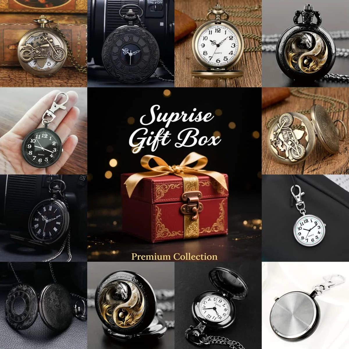 Collectible Watch Blind Box, Surprise Men's Wristwatches Mystery Box, Random Quartz Pocket Watch Box Gift for Christmas, Holiday