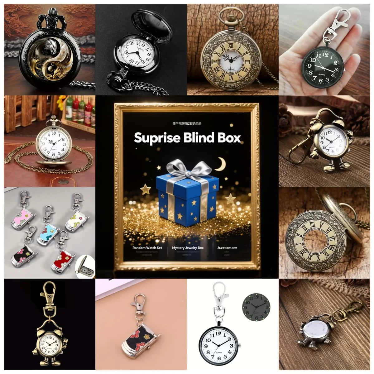 Collectible Watch Blind Box, Surprise Men's Wristwatches Mystery Box, Random Quartz Pocket Watch Box Gift for Christmas, Holiday
