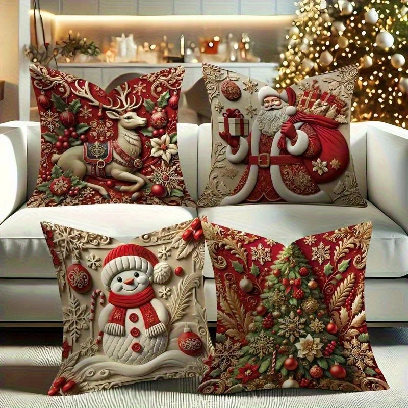 1pcs 2D Christmas Pillow Cover Xmas Party Decoration 2025 Xmas Holiday Santa Claus Pillow Cover Navidad Natal New Year Gift 2026