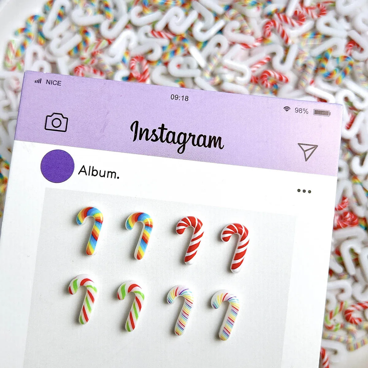 20PCS Luminous Creative Simulated Candy cane Resin Nail Charms Novel Colored Cane Nail Art Decorations DIY Christmas Series Nail