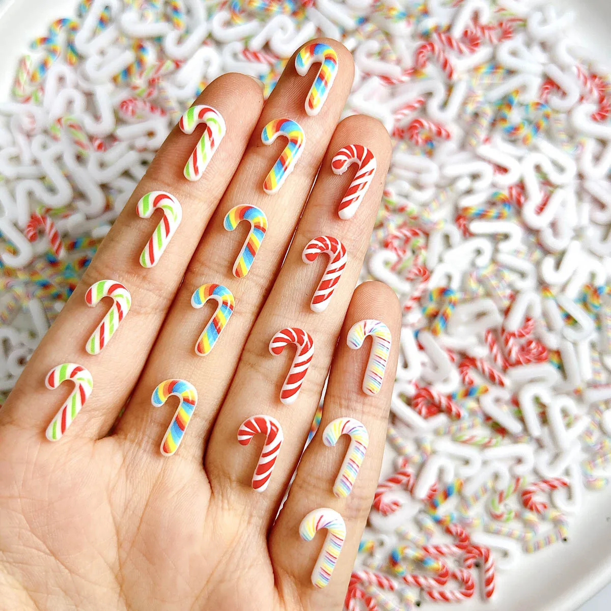 20PCS Luminous Creative Simulated Candy cane Resin Nail Charms Novel Colored Cane Nail Art Decorations DIY Christmas Series Nail
