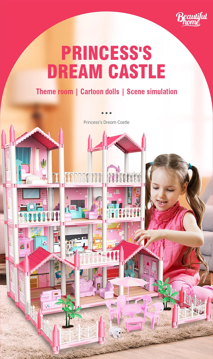 Girl Doll House Toy Children Pretend Play Dollhouse Villa Patchwork Dream Furniture Home Doll House for Kids Christmas Toy Gifts