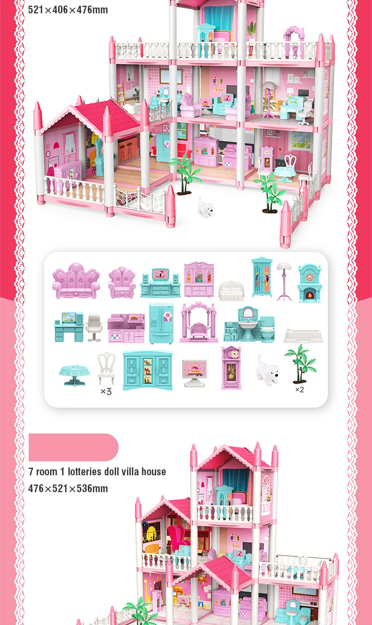 Girl Doll House Toy Children Pretend Play Dollhouse Villa Patchwork Dream Furniture Home Doll House for Kids Christmas Toy Gifts