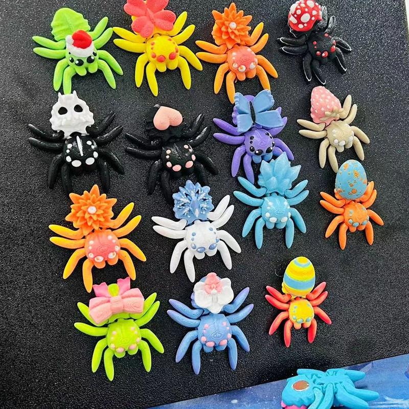 3D Printed Flexible Spider Sculpture Kids Simulation Animal Toy Creative Home Halloween Ornament Desk Cartoon Christmas Gift