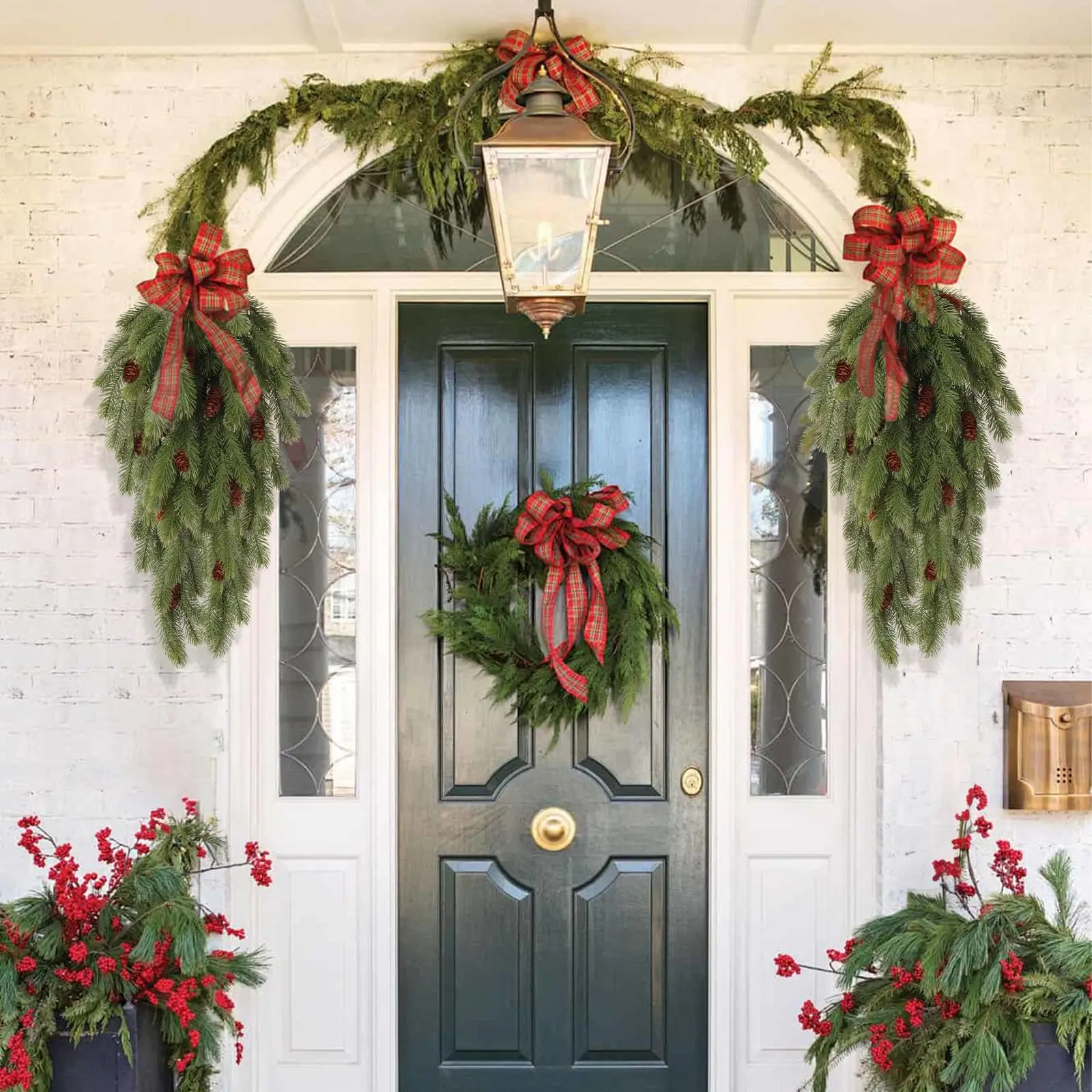 1pcs Artificial Pine Needles Hanging Vine with Plastic Faux Pine Cone Fake Plants for Christmas Party Home Indoor Outdoor Decor